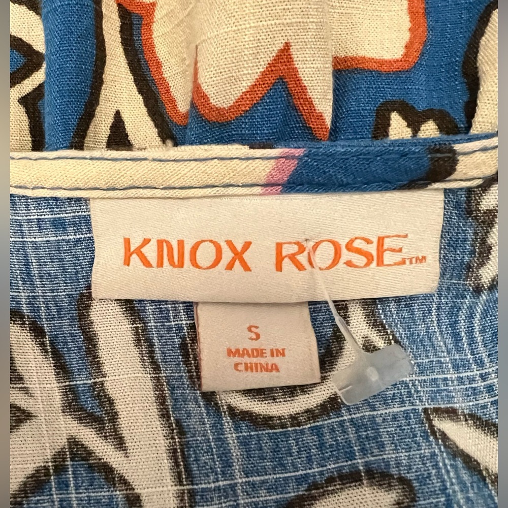 Knox Rose -NWOT - Blue and White Slight Puff Sleeve Wrap Midi Dress - S - Picture 4 of 5